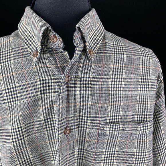 Viyella London Flannel Button Down Shirt Lg Houndstooth Plaid Cotton Wool - Picture 3 of 10